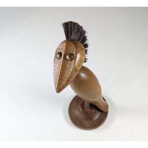 Vintage minimalist wood bird bottle opener, MCM Danish Bird Corkscrew + Bottle